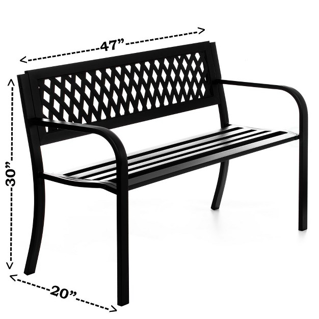 Gardenised Outdoor Steel 47 Park Bench For Yard Patio Garden And Deck Black Weather Resistant Porch Bench Park Seating