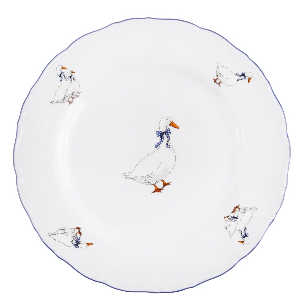 Goose Family White Porcelain Dessert Plate Set of 4   7.5\