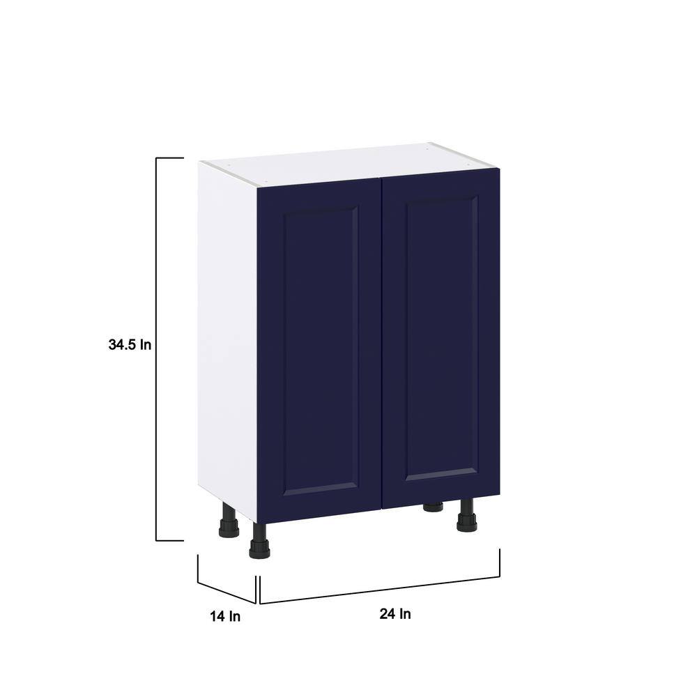 J COLLECTION 24 in. W x 34.5 in. H x 14 in. D Devon Painted Blue Shaker Assembled Shallow Base Kitchen Cabinet with Drawers DSB2414-2FHI3-DV