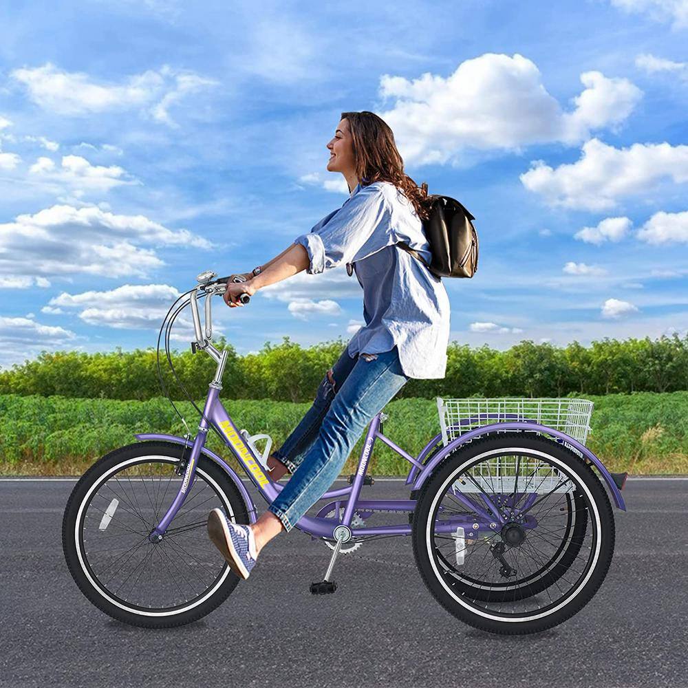 BOZTIY 24 in. Adult Tricycle 7-Speed 3 Wheel Bike Adult Tricycle Trike Cruise Bike Large Size Basket for Recreation Shopping X-P24-ZSHT
