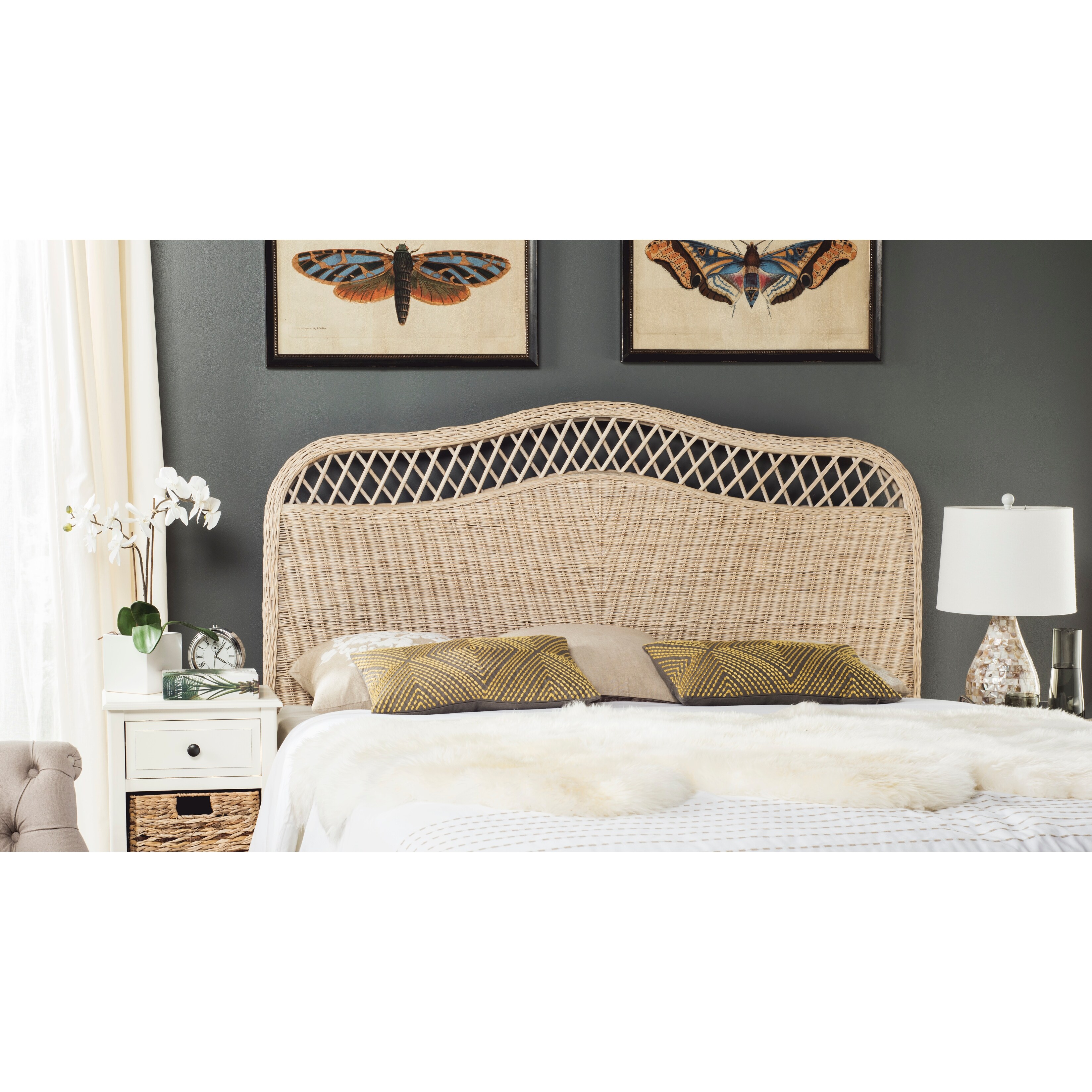 SAFAVIEH Sephina White Washed Rattan Headboard (Queen) - - 14428249