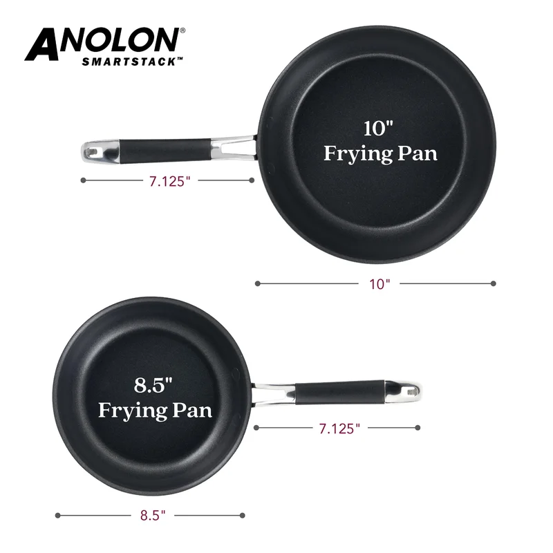 Anolon 87540 Smart Stack Hard Anodized Nonstick Frying Pan Set / Fry Pan Set / Hard Anodized Skillet Set - 8.5 Inch and 10 Inch， Black