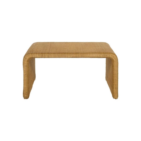 Square Rattan Coffee Table with Rounded Waterfall Edges in Natural