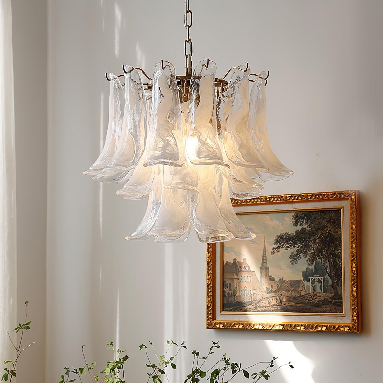 Glass Leaf Cascade Chandelier