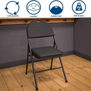 Cosco Commercial XL Comfort Fabric Padded Metal Folding Chair Triple Braced Black 4-Pack 37976TMS4E