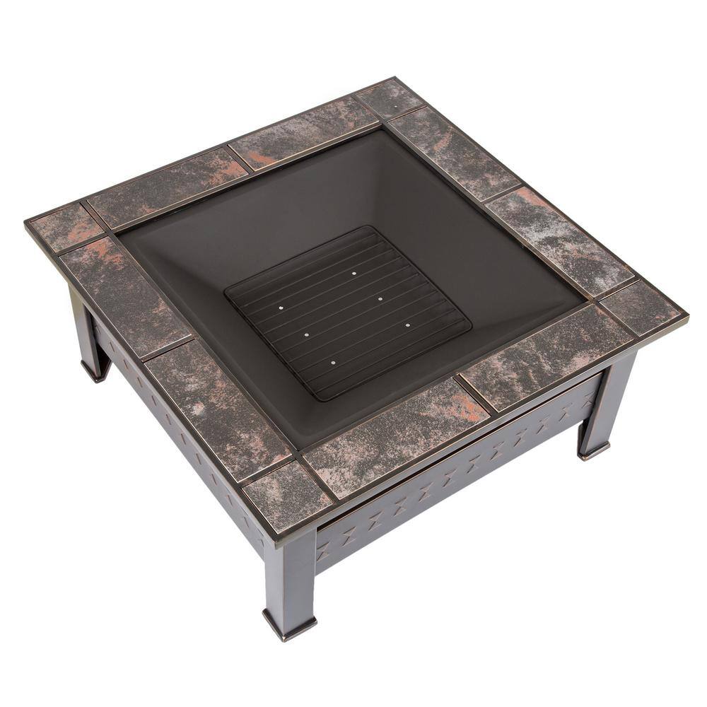 Pure Garden 32 in. Steel Square Tile Fire Pit with Cover M150074