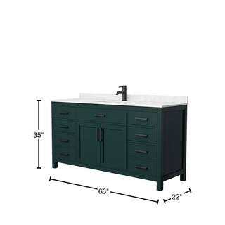 Wyndham Collection Beckett 66 in. W x 22 in. D x 35 in. H Single Sink Bathroom Vanity in Green with Carrara Cultured Marble Top WCG242466SGKCCUNSMXX