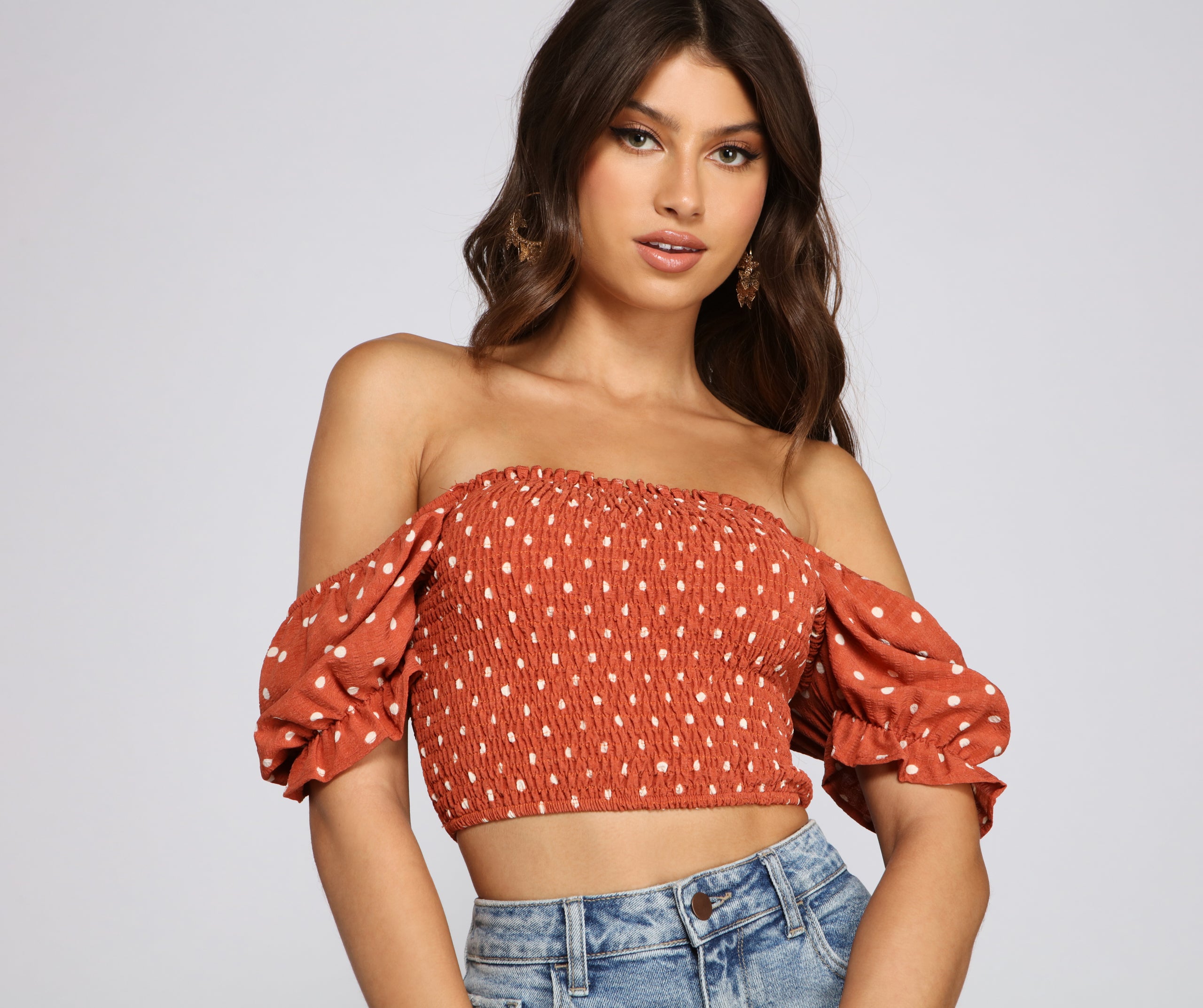 Pretty In Polka Dots Smocked Crop Top