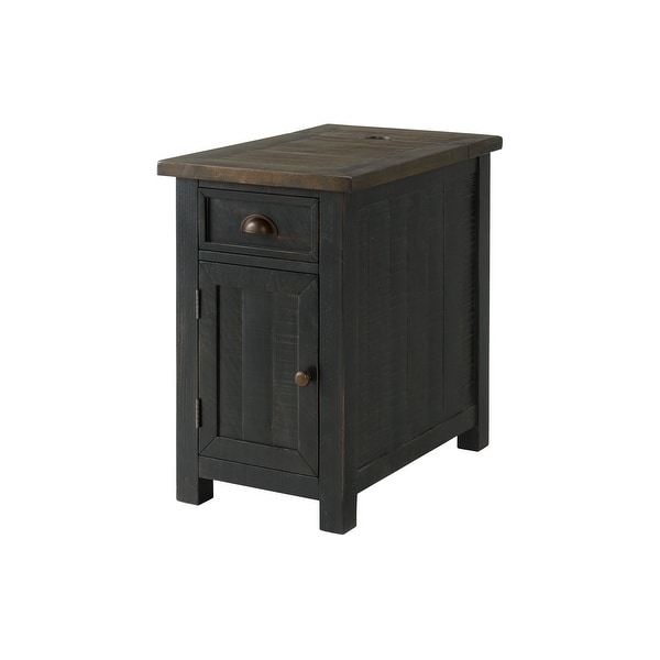 Monterey Chairside Table with hidden Power Outlets， Solid Wood