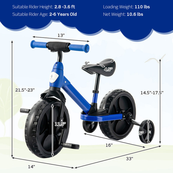 Costway 03126745 4 in 1 Kids Training Bike Toddler...