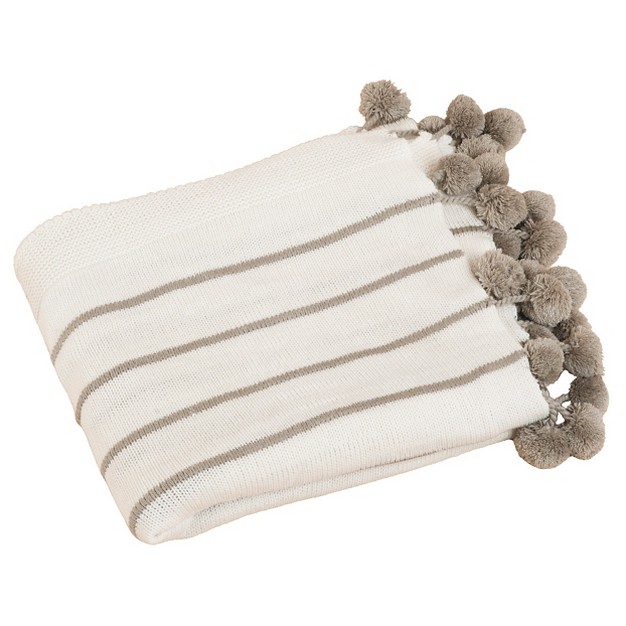 Pom pom Design Throw Blanket Ivory Saro Lifestyle