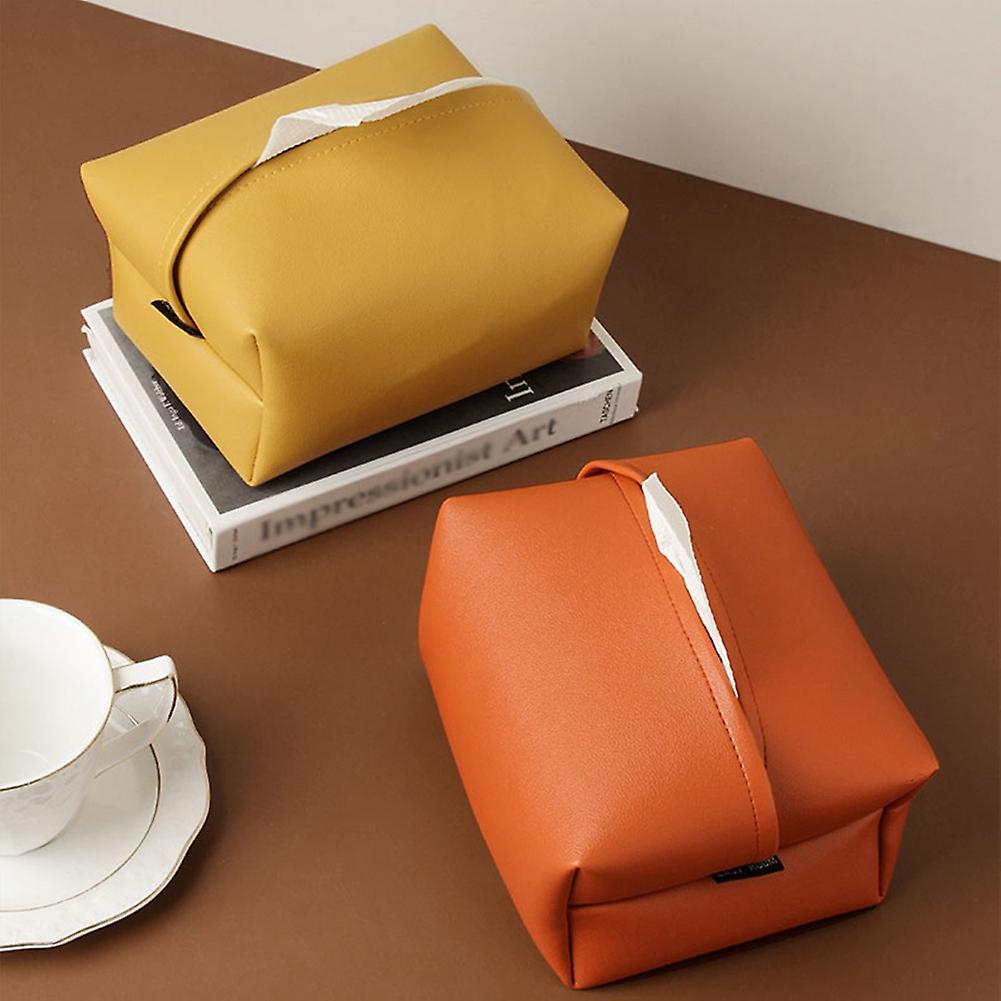 Car Leather Tissue Box Household Simple Napkin Paper Box Creative Tissue Box For Car Living Room Bedroom Study Bathroom Bedroom Dressing Table Orange