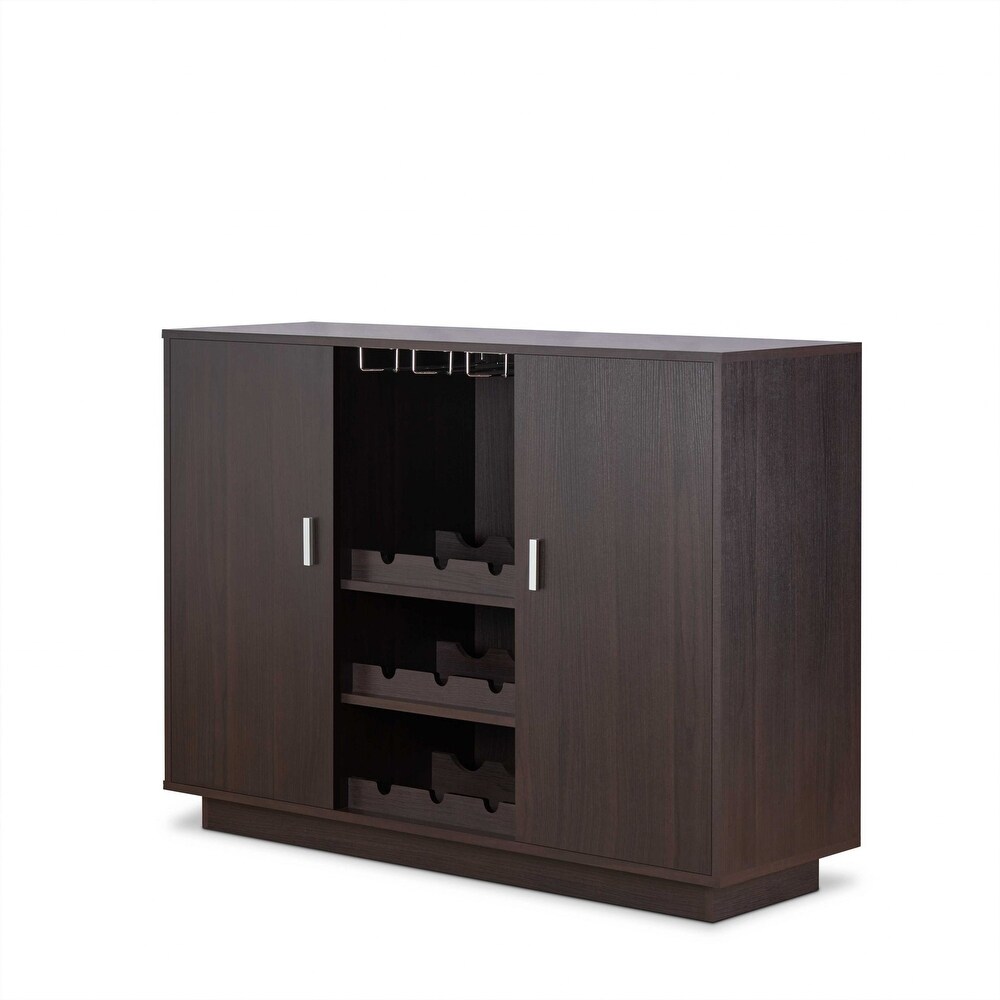 Espresso Wood Finish Wine and Stemware Cabinet   21 W x 54 D x 8 H