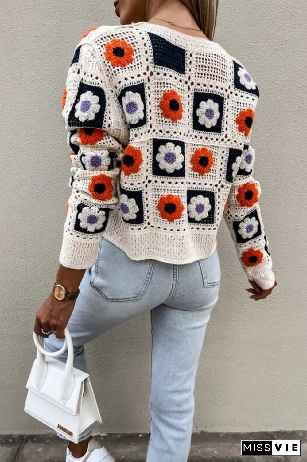 Square Crochet Crop Button Cardigan