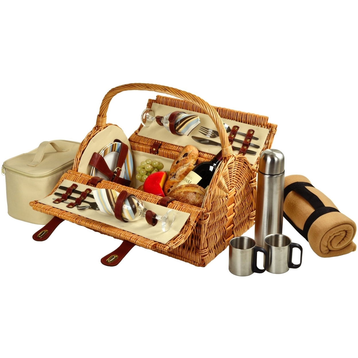 Picnic at Ascot Sussex Picnic Basket with Service for 2， Coffee Set and Blanket (709BC)