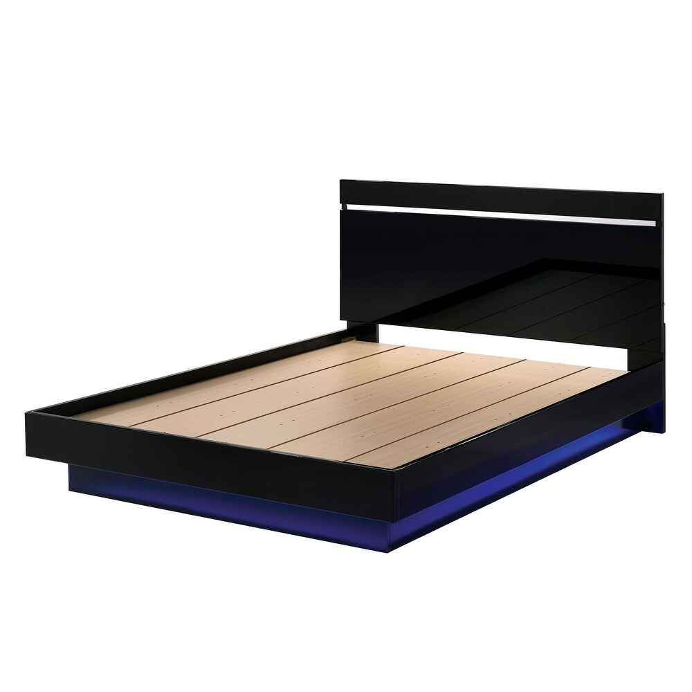 Benvolio Contemporary Black LED Light Panel Bed by Furniture of America