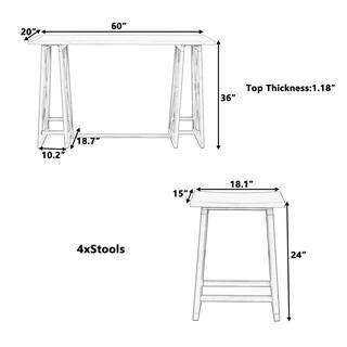 maocao hoom 5-Piece Blue Wood Dining Set with 4-Stools SFWF233AAM