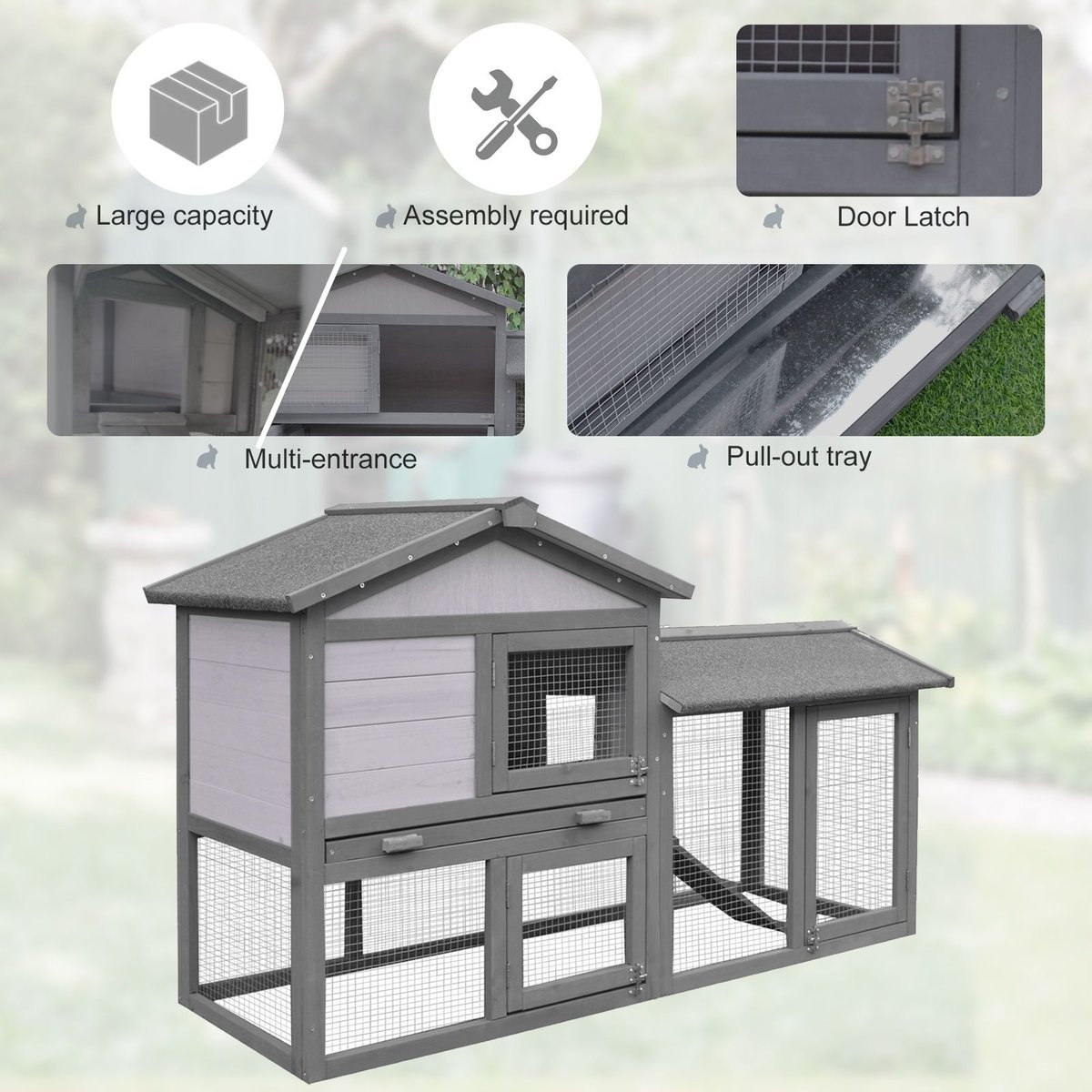 PawHut Outdoor Raised Painted Deluxe Wood Rabbit Hutch