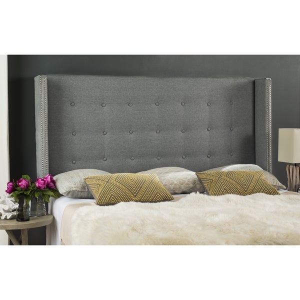 SAFAVIEH Keegan Grey Linen Upholstered Tufted Wingback Headboard (Queen) - - 11923839