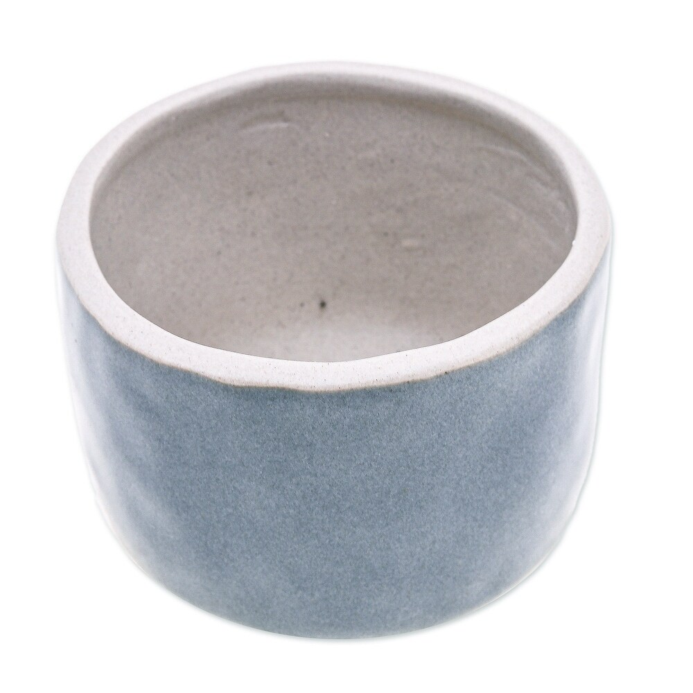 Novica Handmade Grey Bud Ceramic Flower Pot