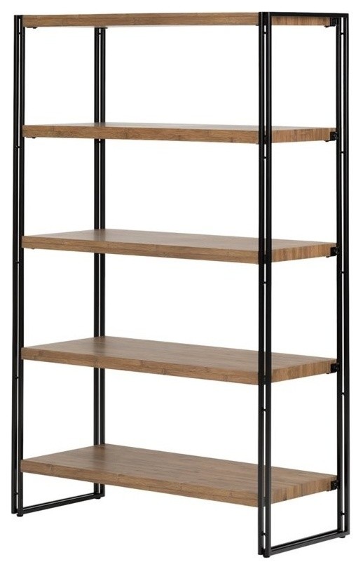 South Shore Gimetri 4 Shelf Bookcase in Rustic Bamboo   Industrial   Bookcases   by Homesquare  Houzz