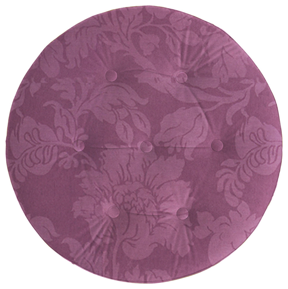 Yolanda 24 quotRound Upholstered Accent Ottoman  Purple Floral Sateen Jacquard   Traditional   Footstools And Ottomans   by Jennifer Taylor Home  Houzz