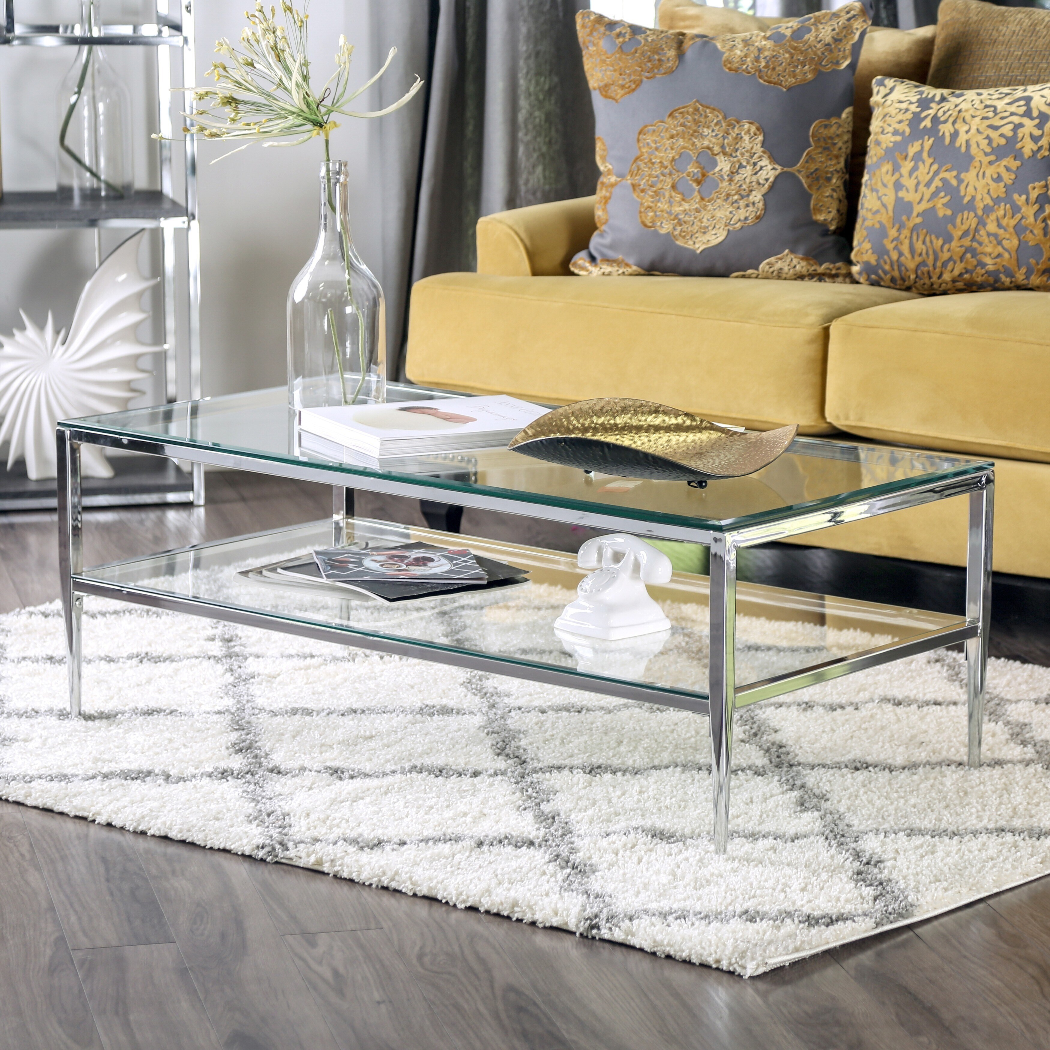 Furniture of America Luch Modern Glass/ Metal 48-inch Coffee Table