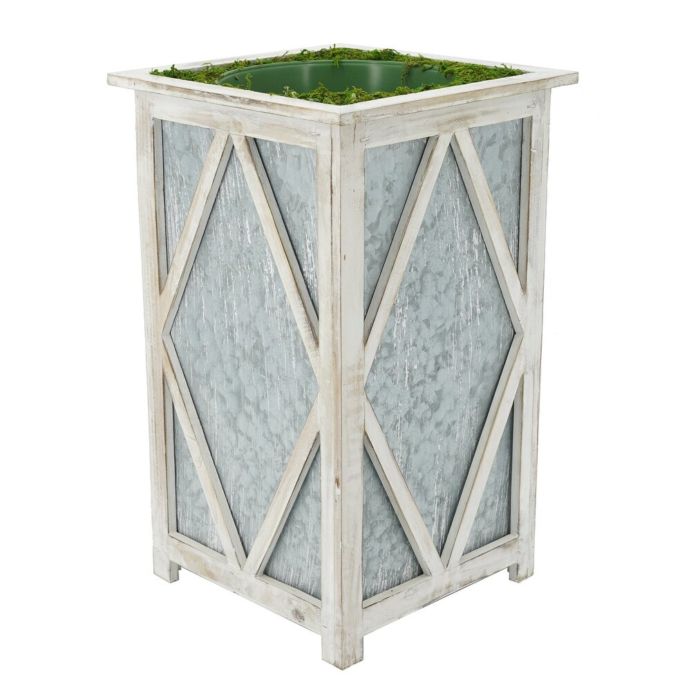 Large Tall Diamond Wood/Metal Planter Pot in a Pot