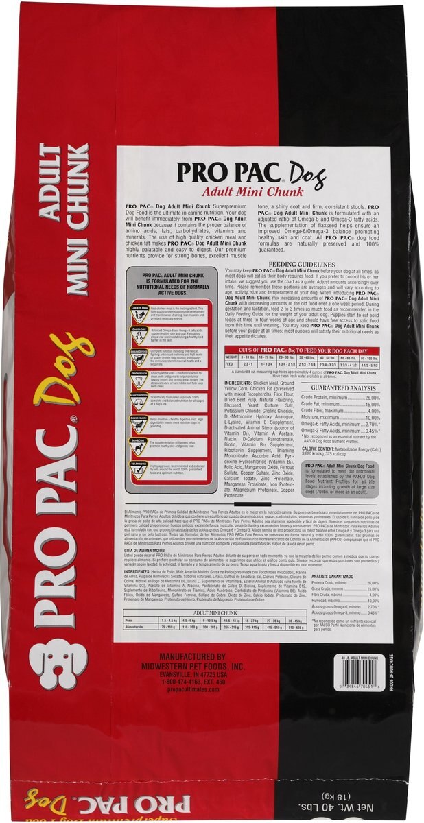 Pro Pac Adult Mini Chunk Chicken Flavored Dry Dog Food， 40-lb bag