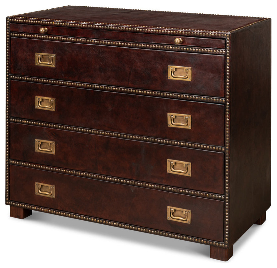 Studded Gentleman  x27s Chest Leather Upholstery   Traditional   Accent Chests And Cabinets   by Sideboards and Things  Houzz