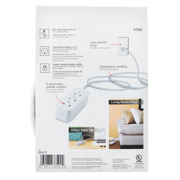 Cordinate 10 x27 Outlet Extension Cord Gray white