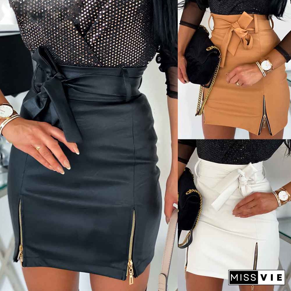 Sexy Strappy Zipper High Waist Bag Hip Skirt