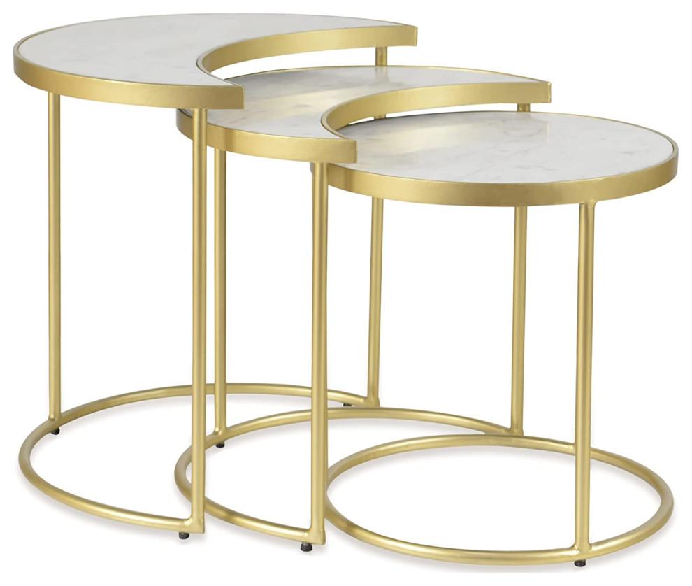 RRI Goods Modern White Marble and Gold Nesting Tables  Set of 3   Contemporary   Coffee Table Sets   by RRI Goods  Houzz