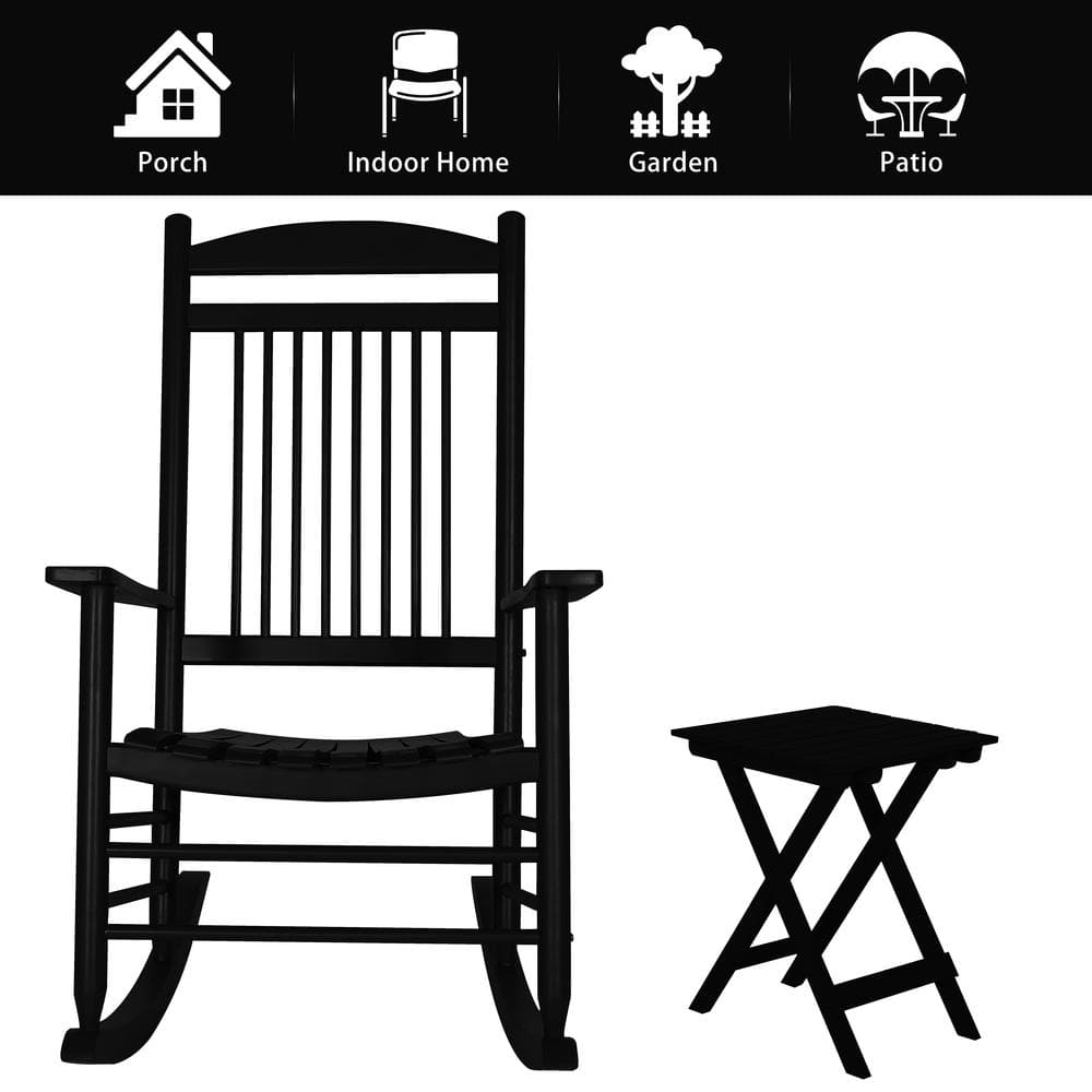 VEIKOUS Black 3-Pieces Wooden Patio Outdoor Rocking Chair Set rockerset-black