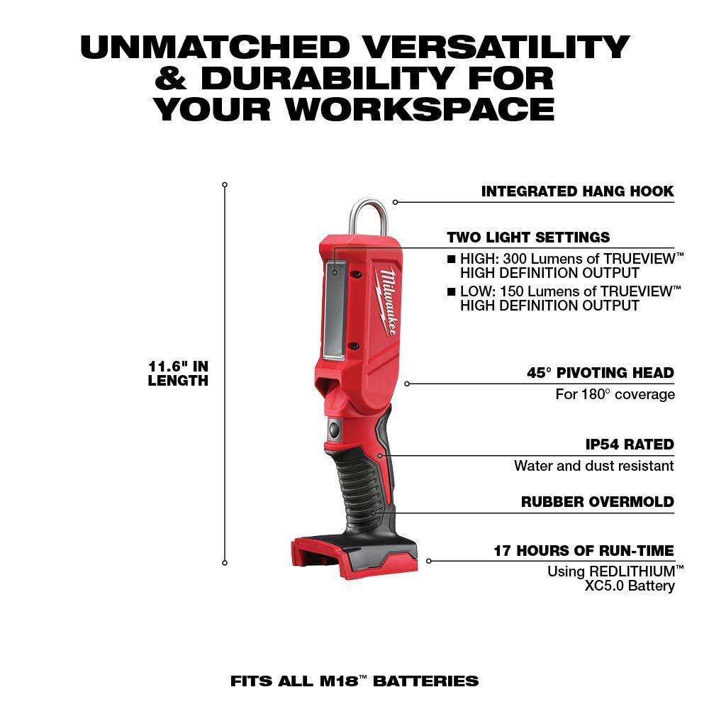 MW M18 18-Volt Lithium-Ion Cordless 300-Lumen LED Stick Light (Tool-Only) 2352-20