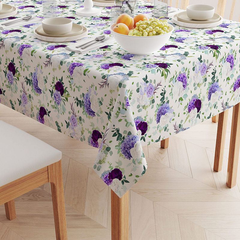 Square Tablecloth， 100% Polyester， 54x54， Purple and White Hydrangeas