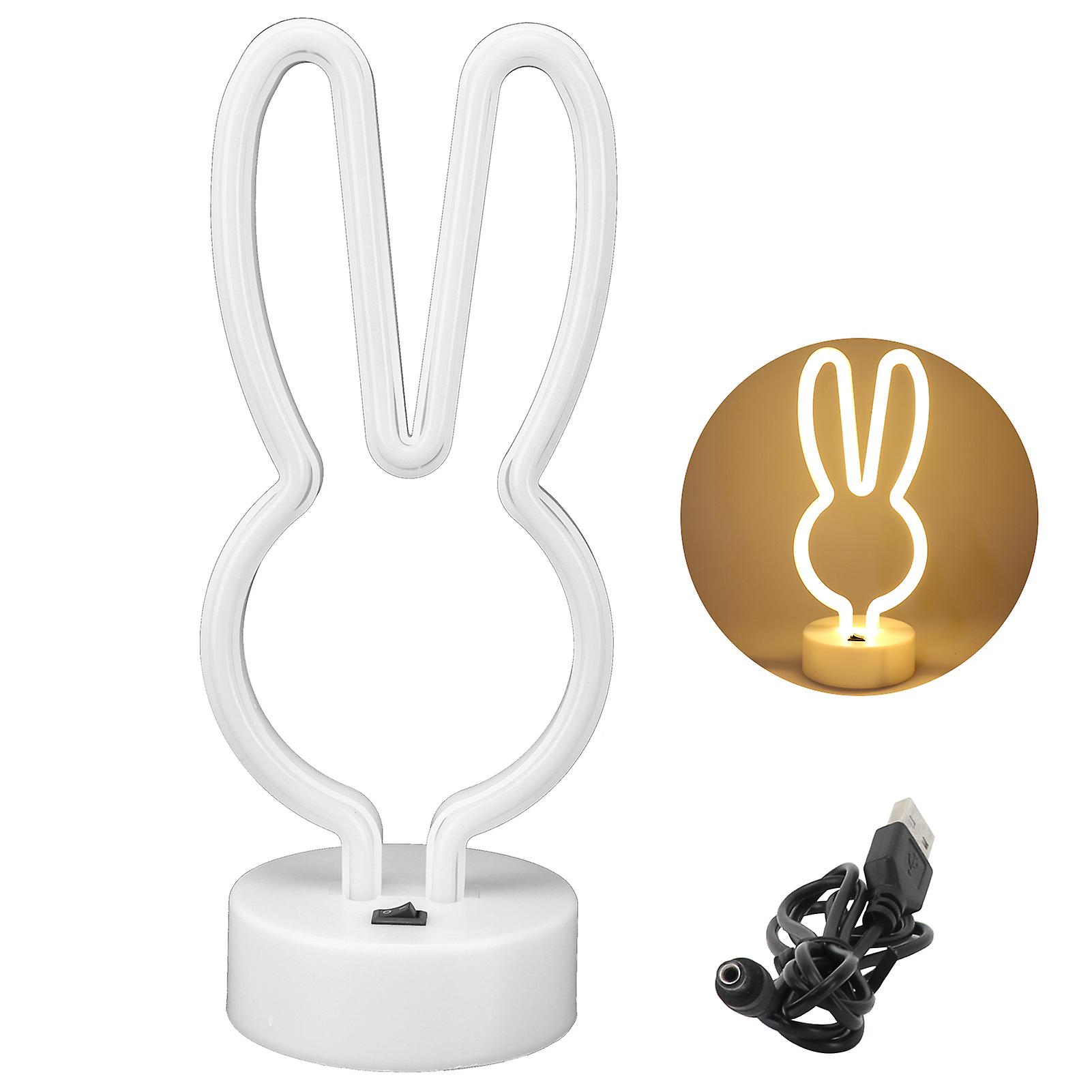 Rabbit Shape Led Neon Light Bedside Table Decor Neon Lamp With Base Usb/battery Poweredwarm Colour