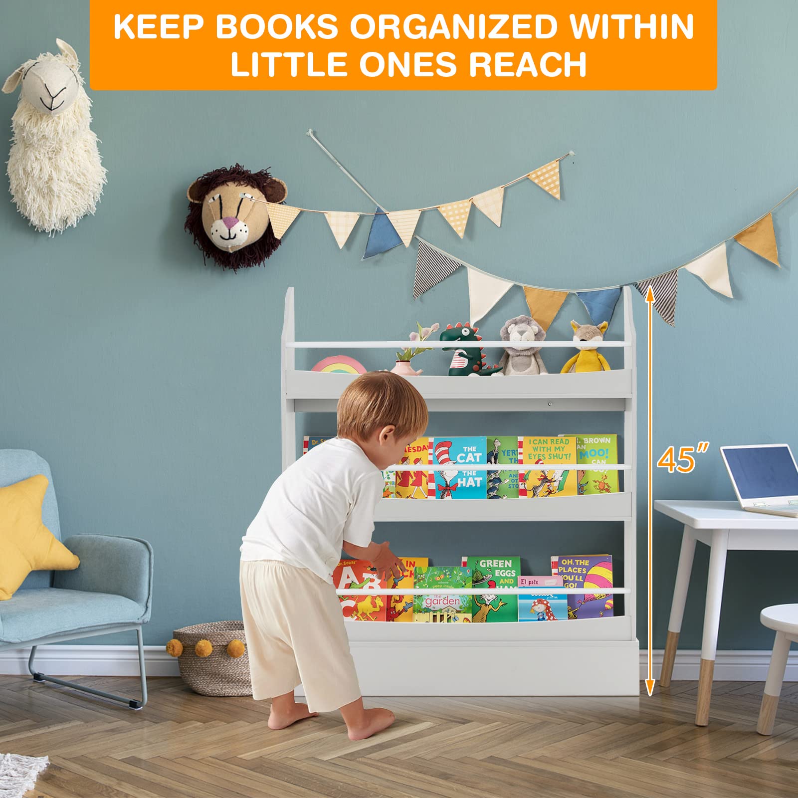 Costzon Kids Bookshelf, Book Shelf Organizer for Books and Toys, Toddler Space-Saving Wall