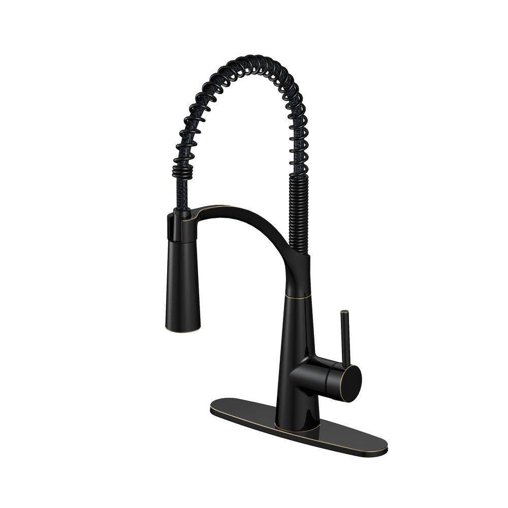 Glacier Bay Brenner Commercial Style Single-Handle Pull-Down Sprayer Kitchen Faucet in Oil Rubbed Bronze HDQFP4F0005OB