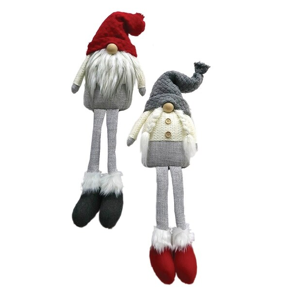 Set of 2 Gray and Red Gnomes Wearing Hats and Boots Christmas Figure 18