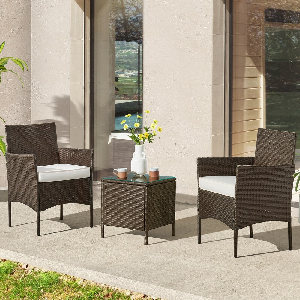 Lavish Home 3 Piece Set Rattan Outdoor Patio Furniture  Brown