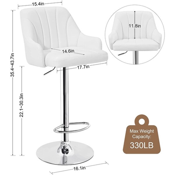 Adjustable Armless Swivel PU Leather Bar Stools Chrome Air Lift Counter Height Stools Set of 4