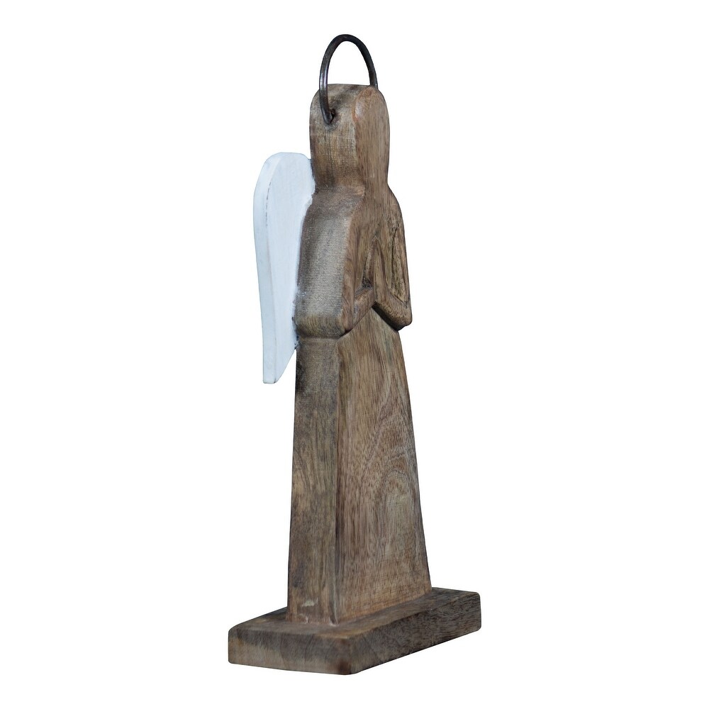 Foreside Home   Garden White Wood and Metal Angel Figurine