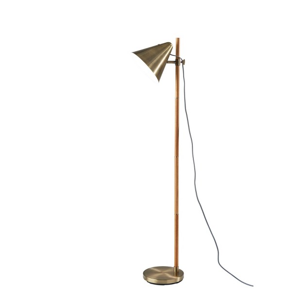 Bryn Floor Lamp Natural Rubberwood Antique Brass Adesso