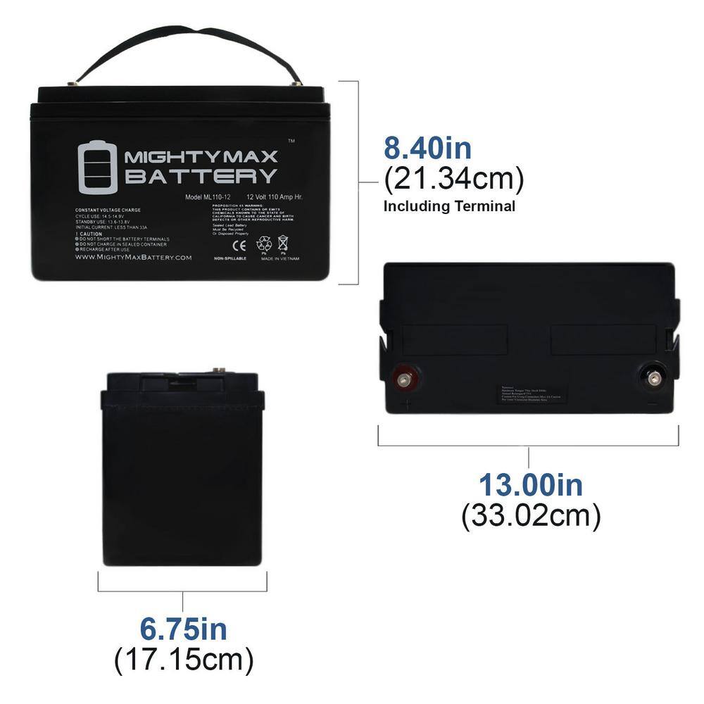 MIGHTY MAX BATTERY 12V 110AH SLA Replacement Battery for Centennial CB12-115 MAX3944791