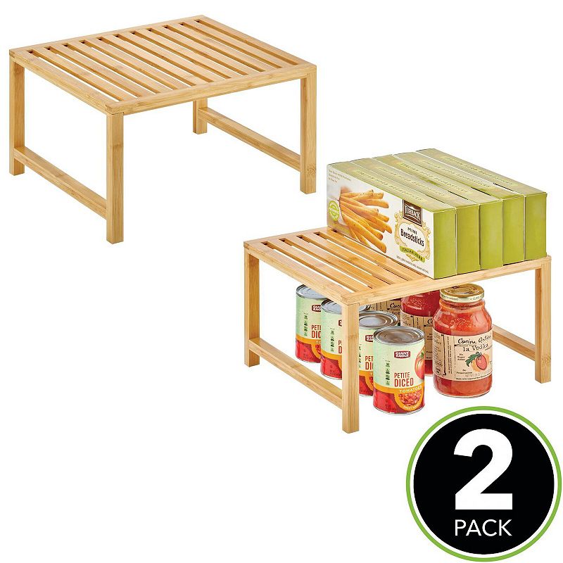 mDesign Wooden Stackable Shelf - Kitchen Food Organizer - 2 Pack