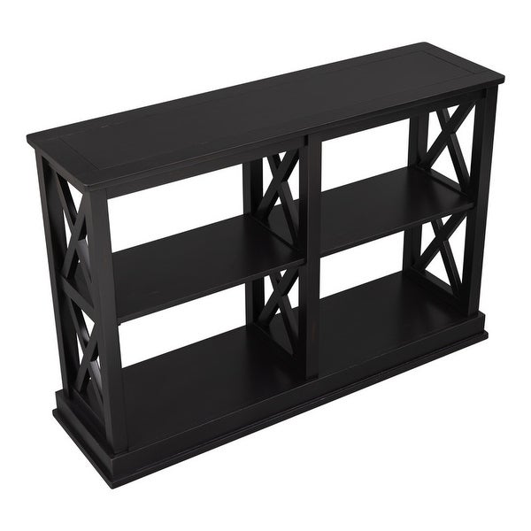 Modern Style Console Table with 3-Tier and Shelves， X Shape Legs