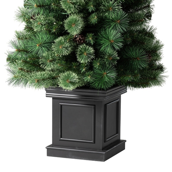 Glitzhome 7ft PreLit Slim Pine Christmas Potted Porch Trees With 200 LED Lights