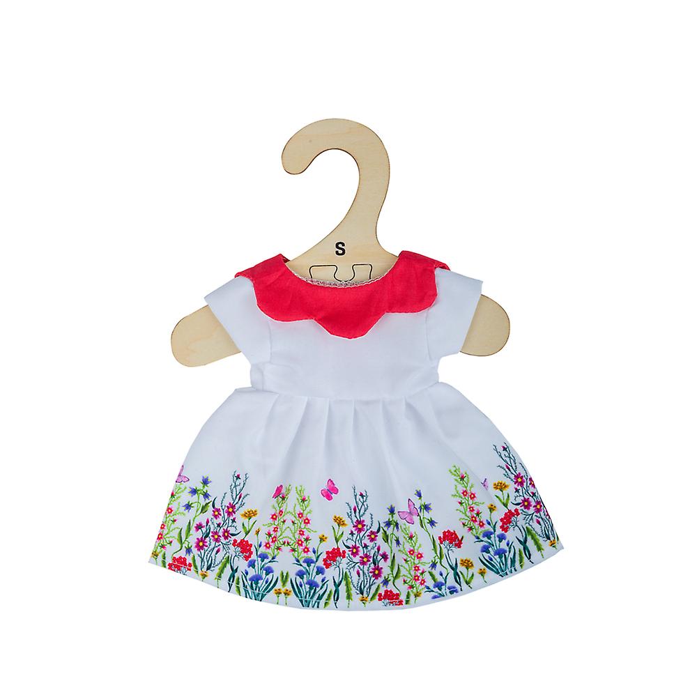 Bigjigs Toys White floral dress with red collar (for Size Small Doll)