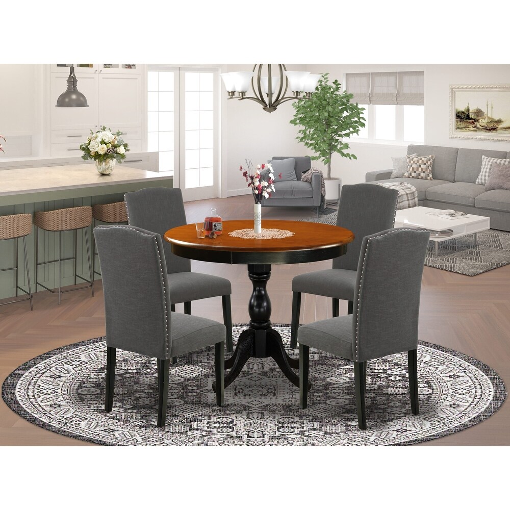 East West Furniture Kitchen Table Set Includes a Round Dining Table and Parson Chairs  Black   Cherry (Pieces Options Available)